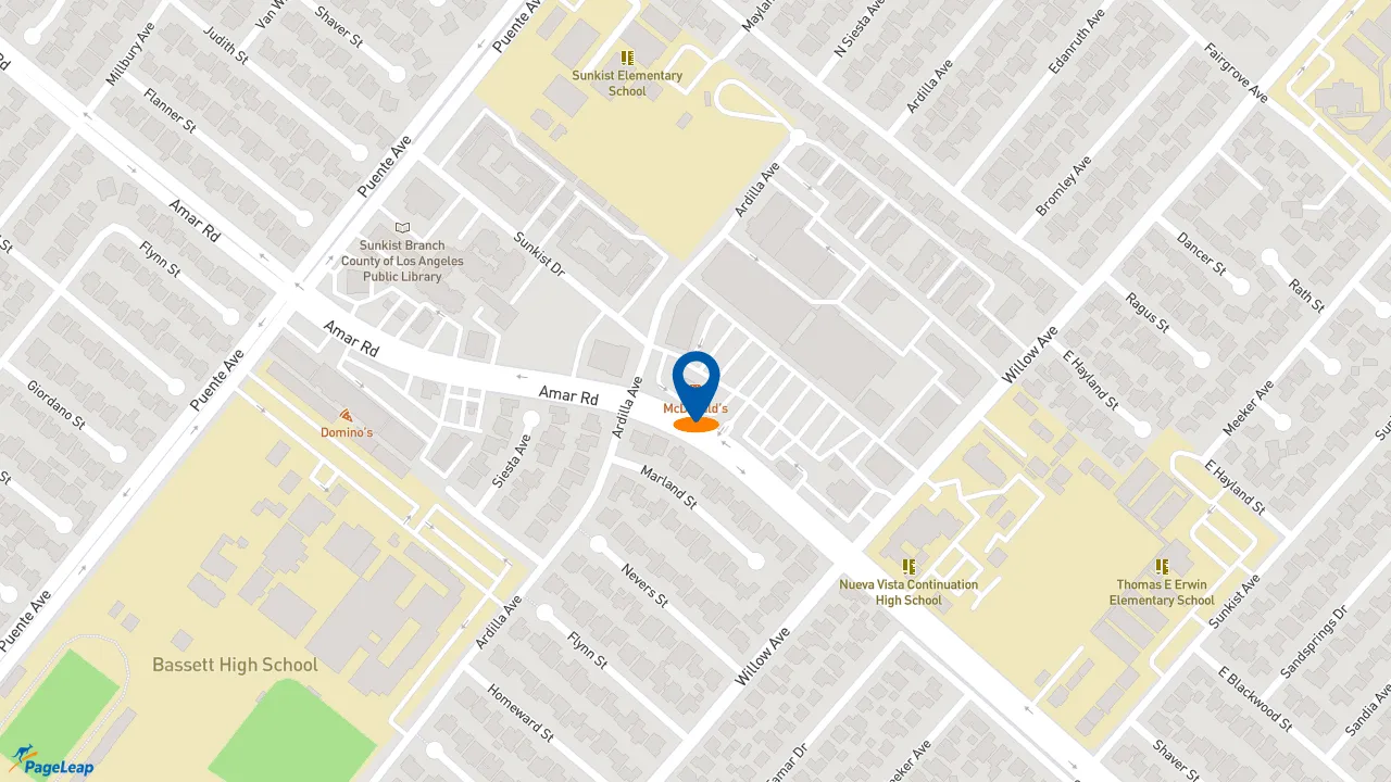 https://pageleap.com map showing location of McDonald&#039;s in La Puente.