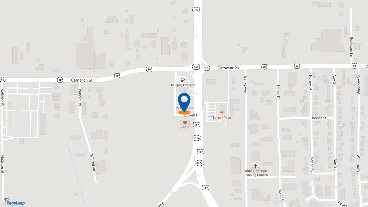https://pageleap.com map showing location of McDonald&#039;s in Lafayette.