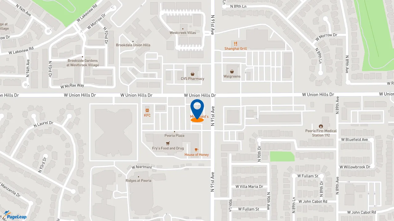 https://pageleap.com map showing location of McDonald&#039;s in Peoria.