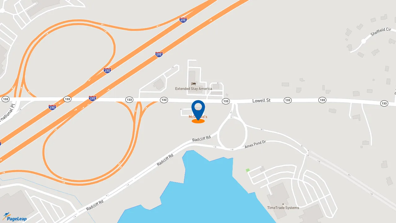 https://pageleap.com map showing location of McDonald&#039;s in Tewksbury.
