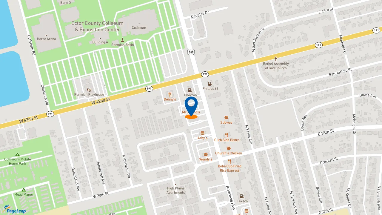 https://pageleap.com map showing location of McDonald&#039;s in Odessa.