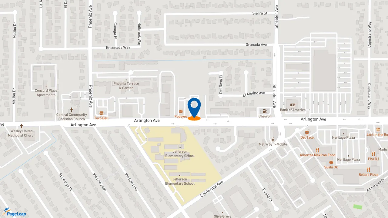 https://pageleap.com map showing location of McDonald&#039;s in Riverside.