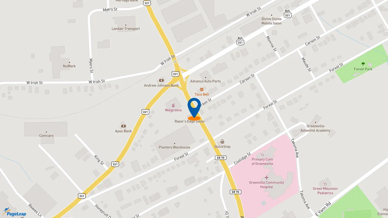 https://pageleap.com map showing location of McDonald&#039;s in Greeneville.