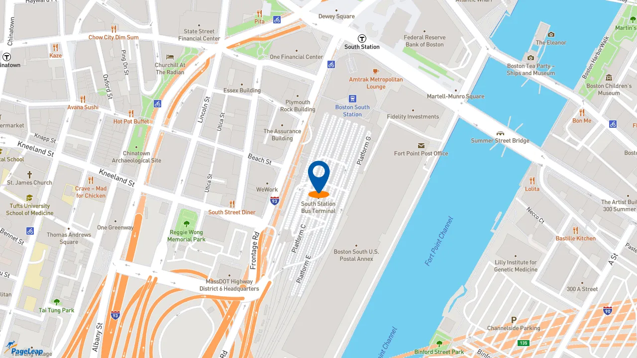 https://pageleap.com map showing location of McDonald&#039;s in Boston.