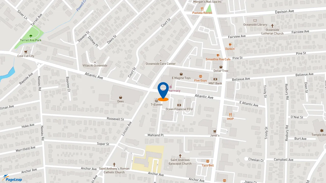 https://pageleap.com map showing location of McDonald&#039;s in Oceanside.