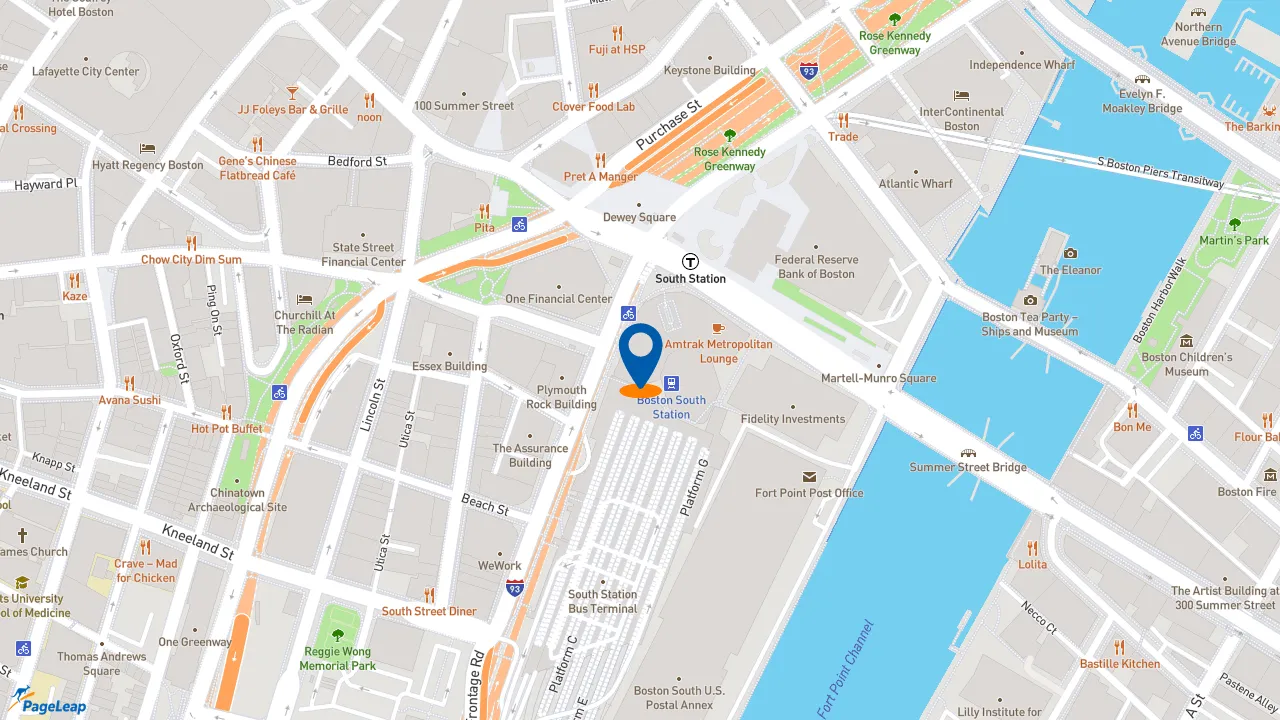 https://pageleap.com map showing location of McDonald&#039;s in Boston.