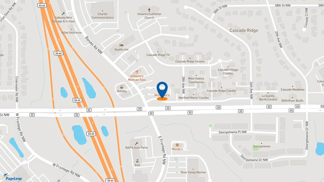 https://pageleap.com map showing location of McDonald&#039;s in Rochester.