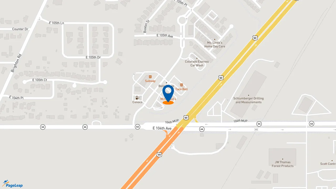 https://pageleap.com map showing location of McDonald&#039;s in Commerce City.