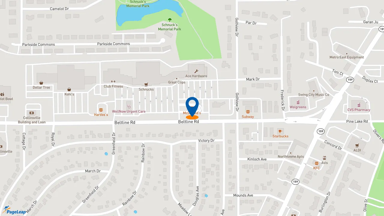 https://pageleap.com map showing location of McDonald&#039;s in Collinsville.