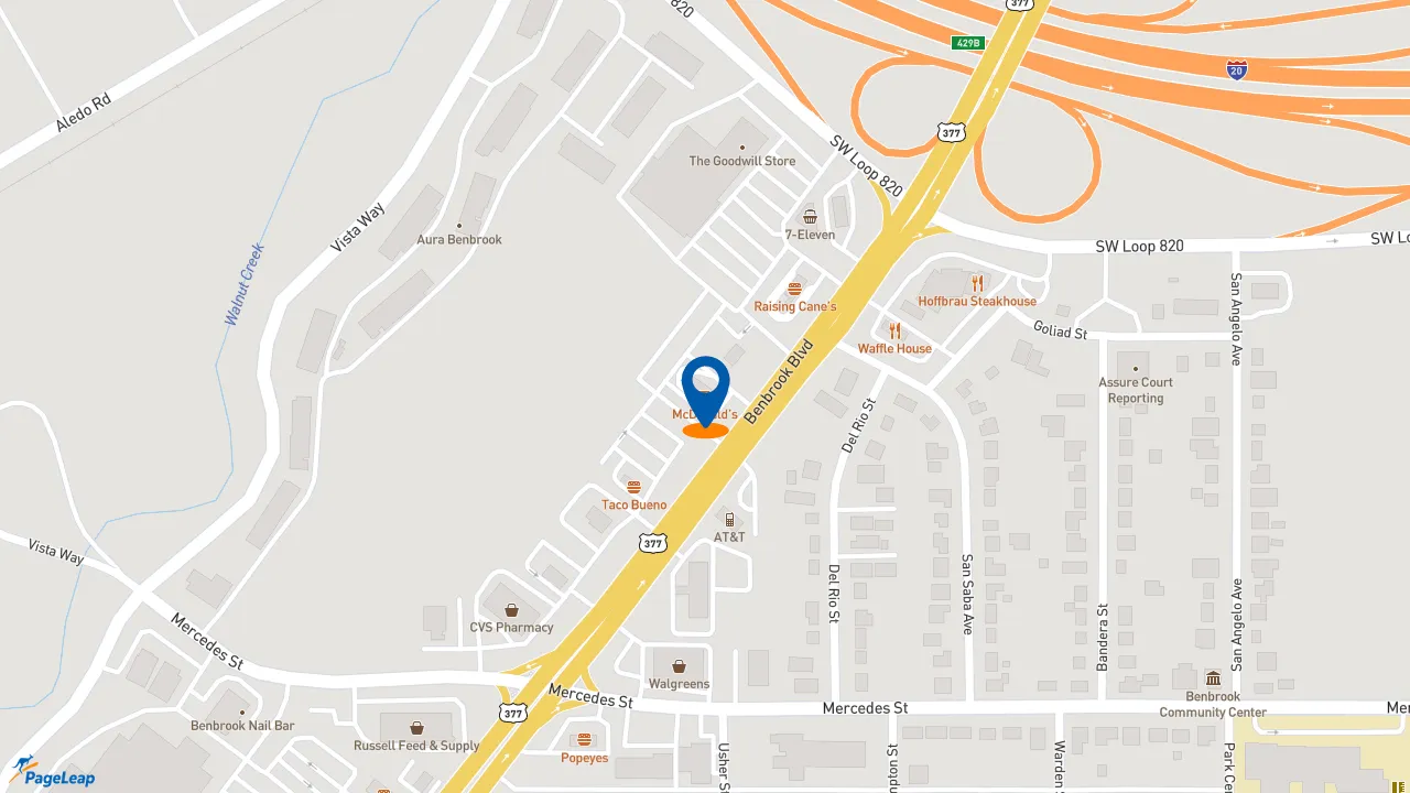 https://pageleap.com map showing location of McDonald&#039;s in Benbrook.