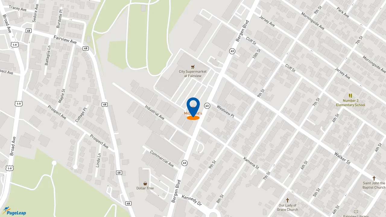 https://pageleap.com map showing location of McDonald&#039;s in Fairview.