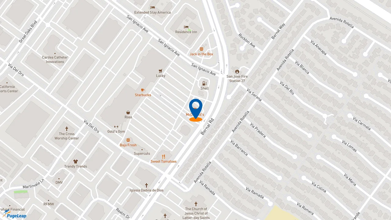 https://pageleap.com map showing location of McDonald&#039;s in San Jose.