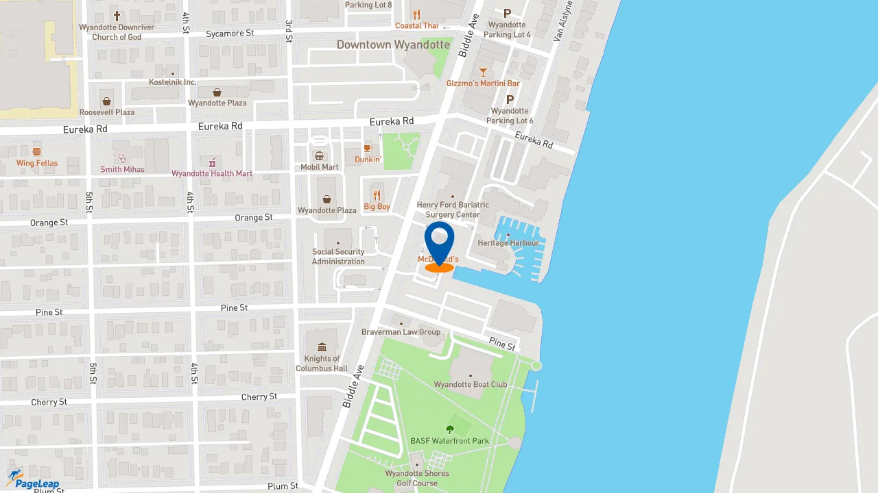 https://pageleap.com map showing location of McDonald&#039;s in Wyandotte.