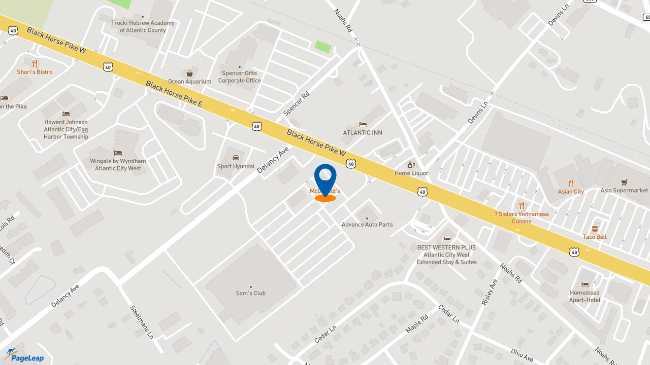 https://pageleap.com map showing location of McDonald&#039;s in Pleasantville.