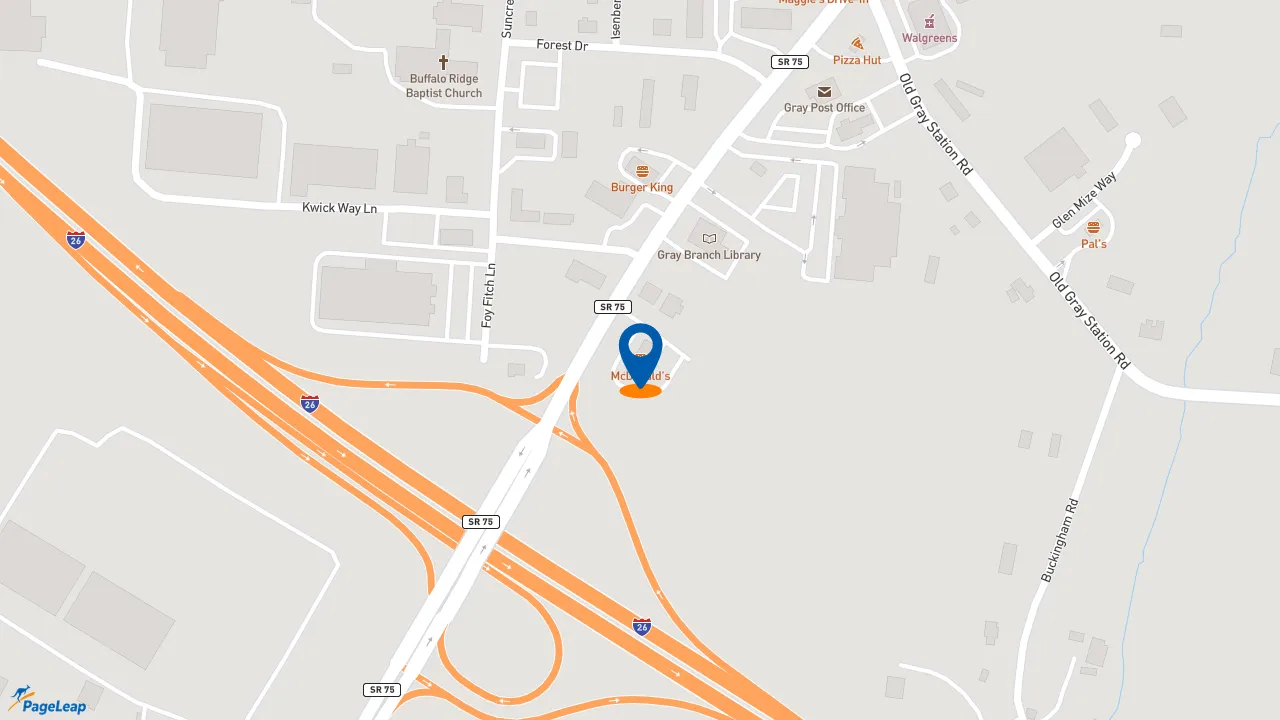 https://pageleap.com map showing location of McDonald&#039;s in Gray.