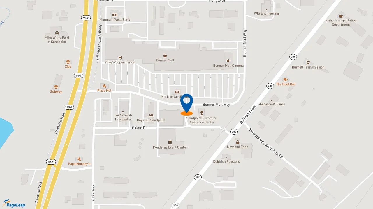 https://pageleap.com map showing location of McDonald&#039;s in Ponderay.