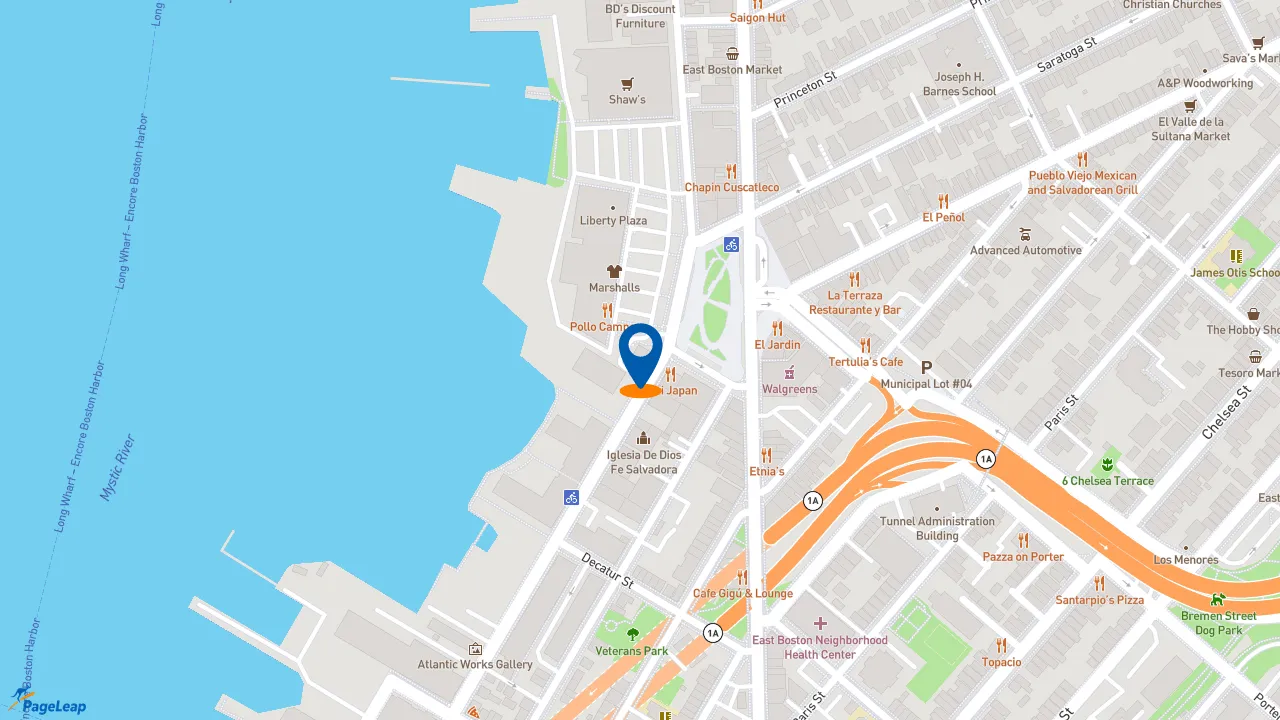 https://pageleap.com map showing location of McDonald&#039;s in Boston.