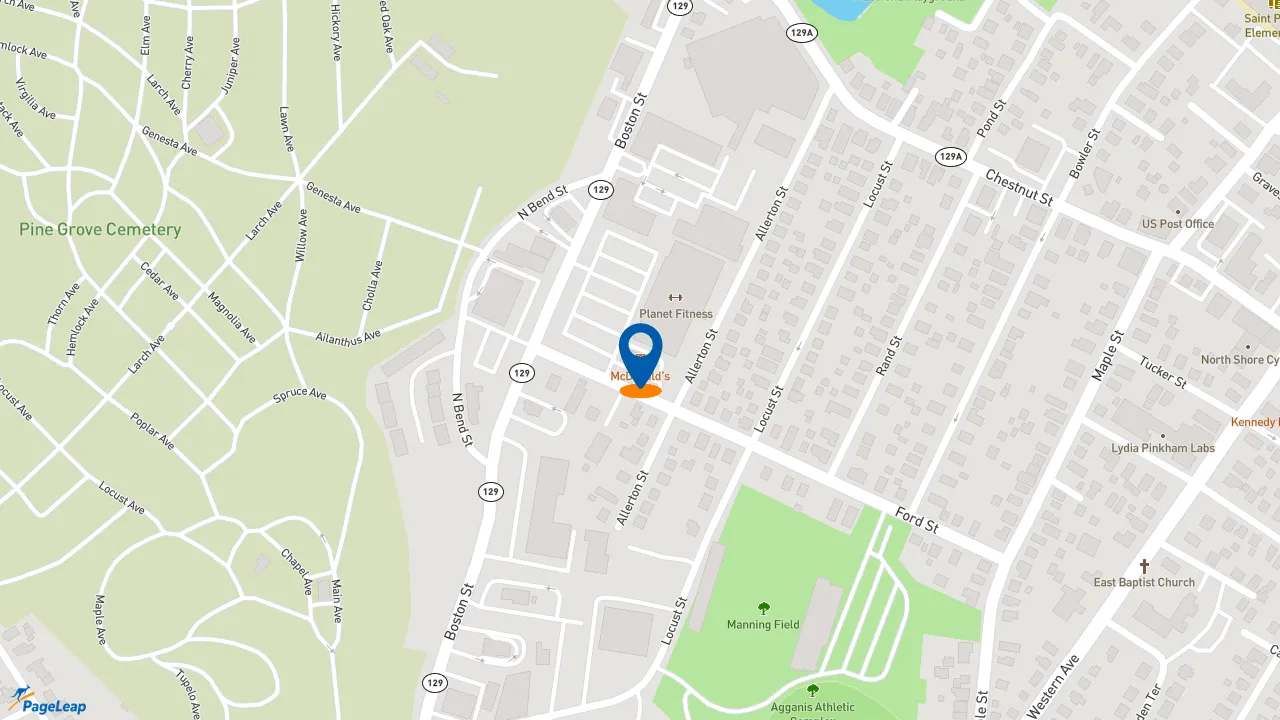 https://pageleap.com map showing location of McDonald&#039;s in Lynn.