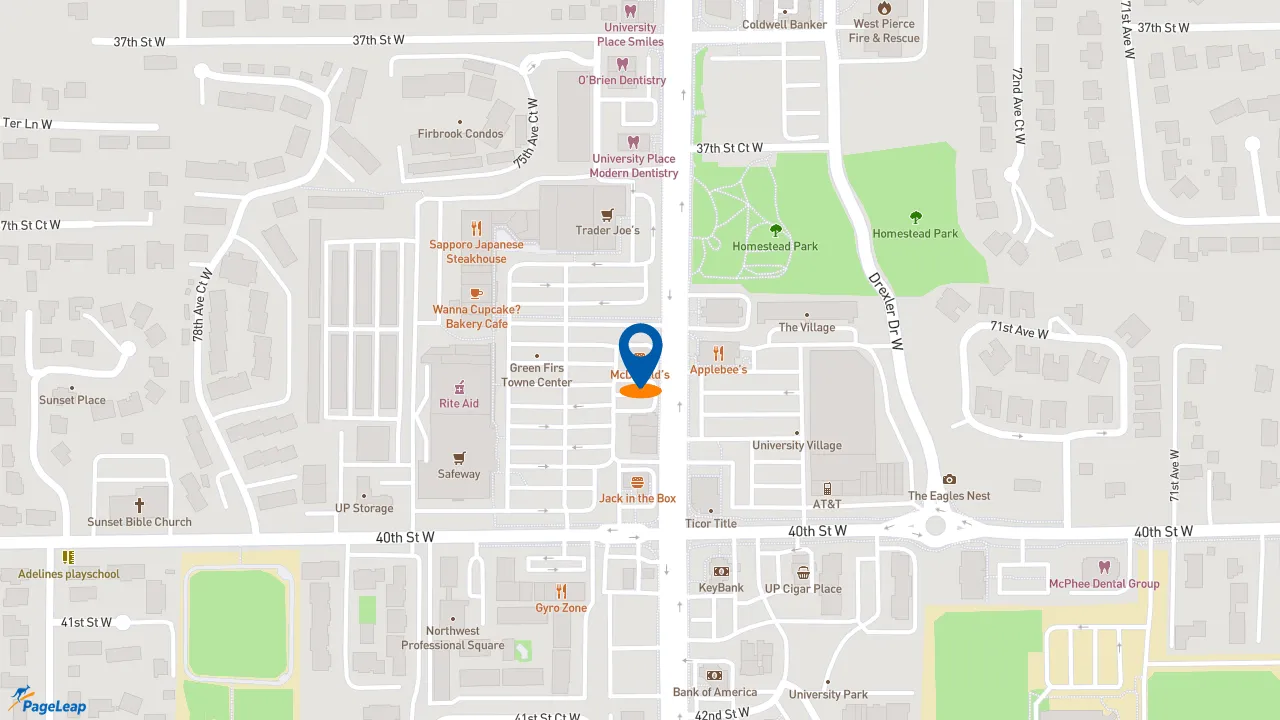 https://pageleap.com map showing location of McDonald&#039;s in University Place.