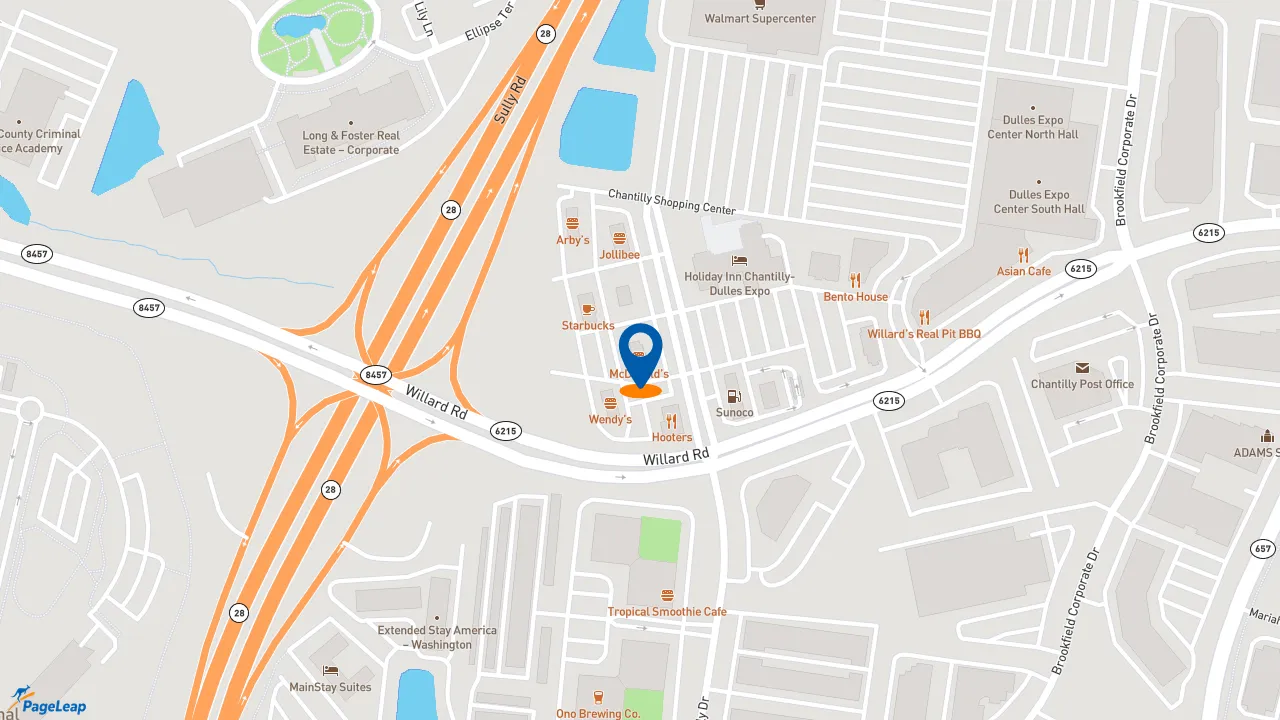 https://pageleap.com map showing location of McDonald&#039;s in Chantilly.