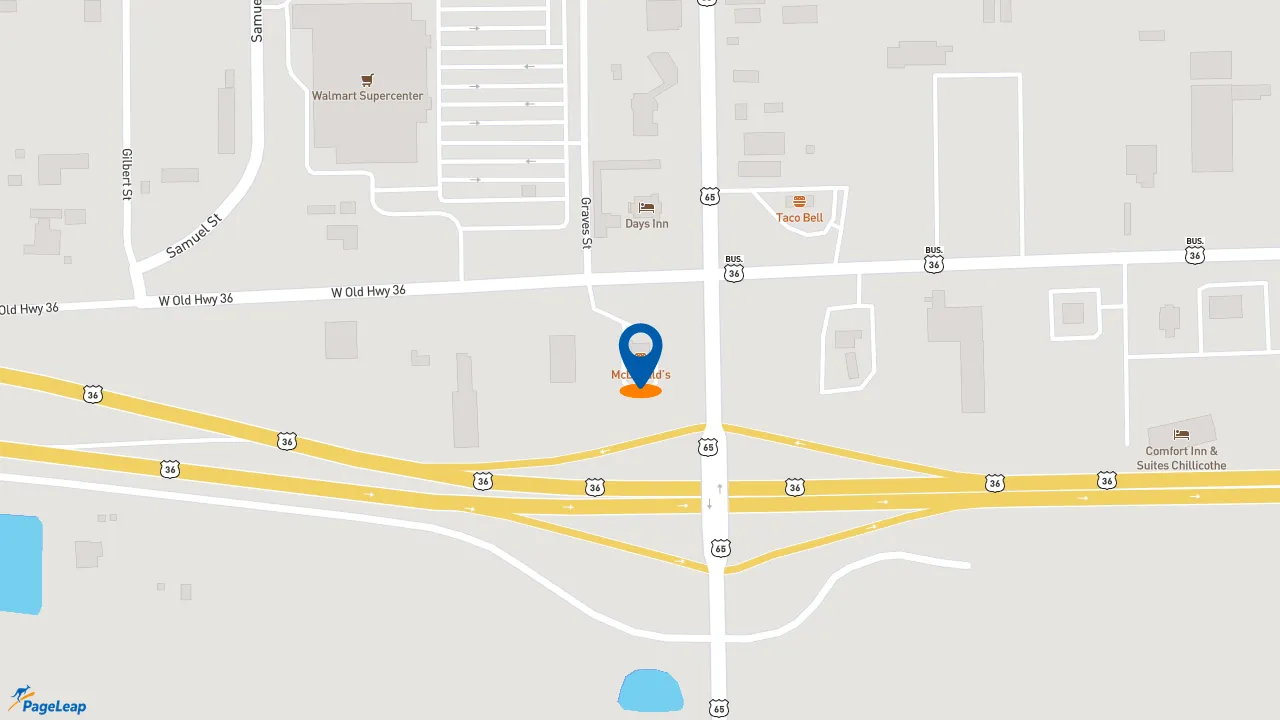 https://pageleap.com map showing location of McDonald&#039;s in Chillicothe.