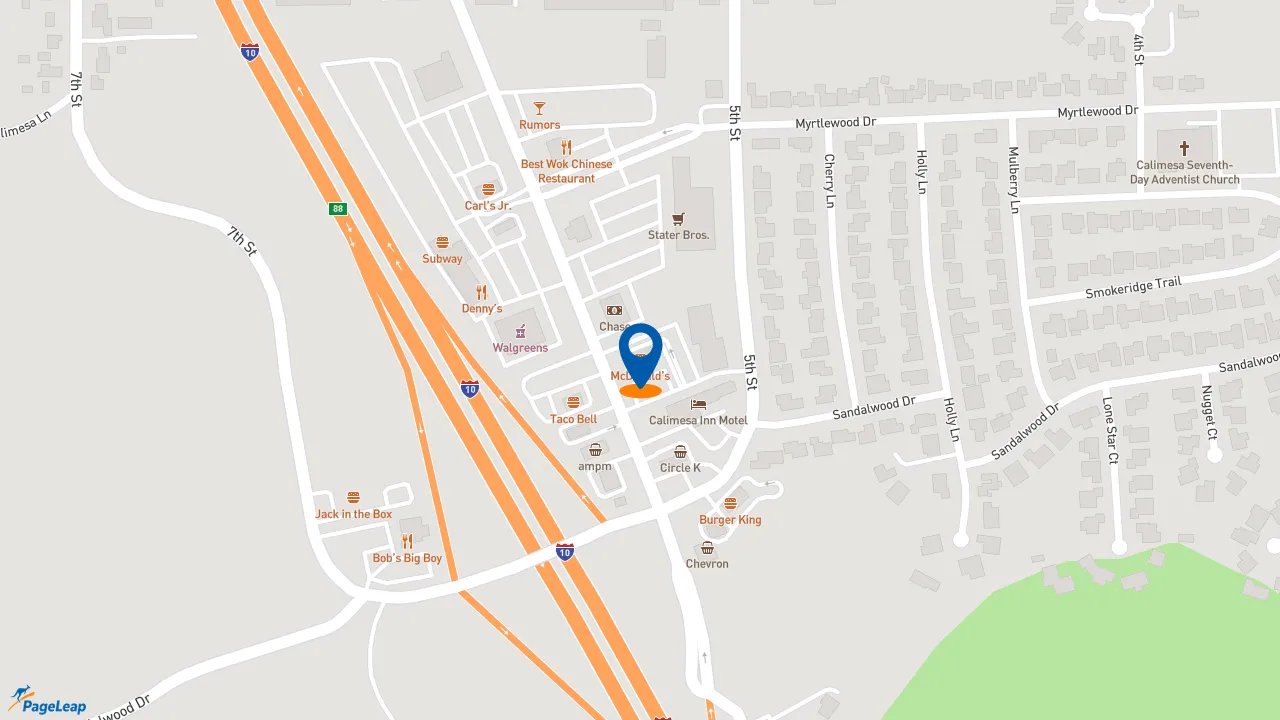 https://pageleap.com map showing location of McDonald&#039;s in Calimesa.