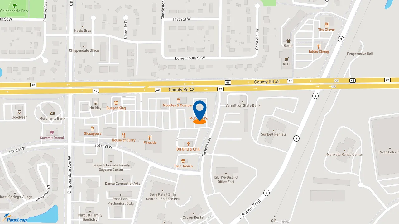 https://pageleap.com map showing location of McDonald&#039;s in Rosemount.