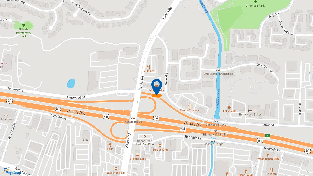 https://pageleap.com map showing location of McDonald&#039;s in Agoura Hills.