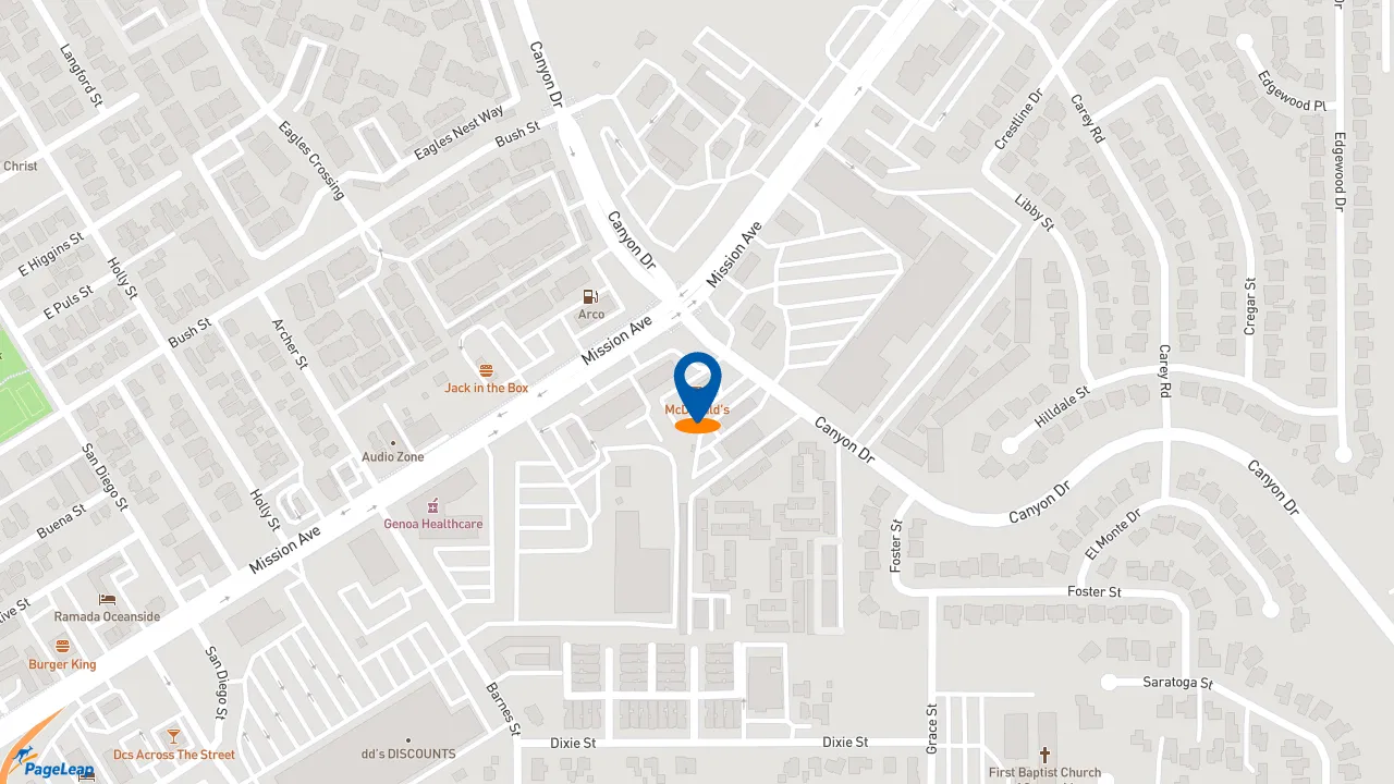 https://pageleap.com map showing location of McDonald&#039;s in Oceanside.