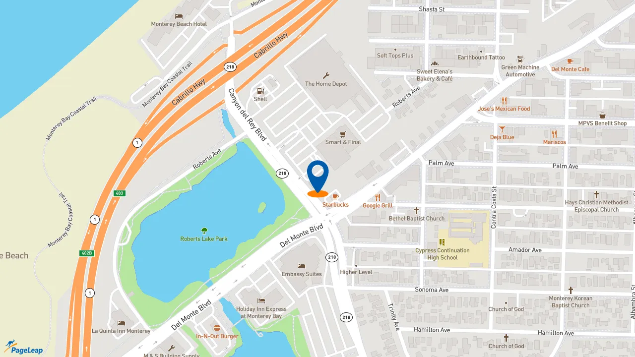 https://pageleap.com map showing location of McDonald&#039;s in Seaside.