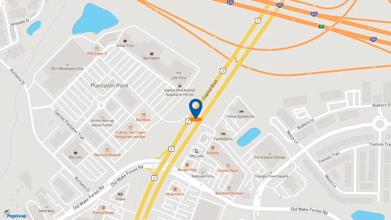 https://pageleap.com map showing location of McDonald&#039;s in Raleigh.