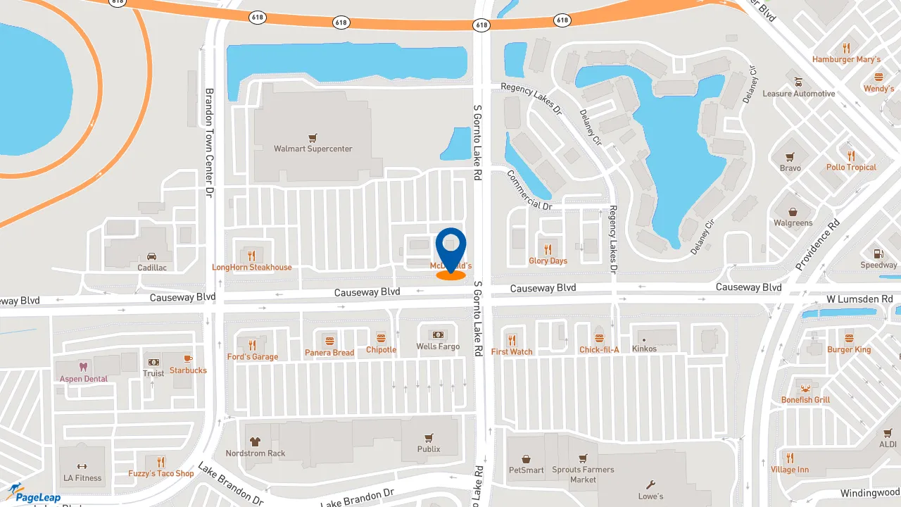 https://pageleap.com map showing location of McDonald&#039;s in Brandon.