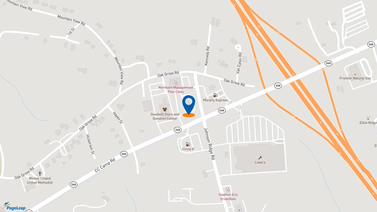 https://pageleap.com map showing location of McDonald&#039;s in Elkin.