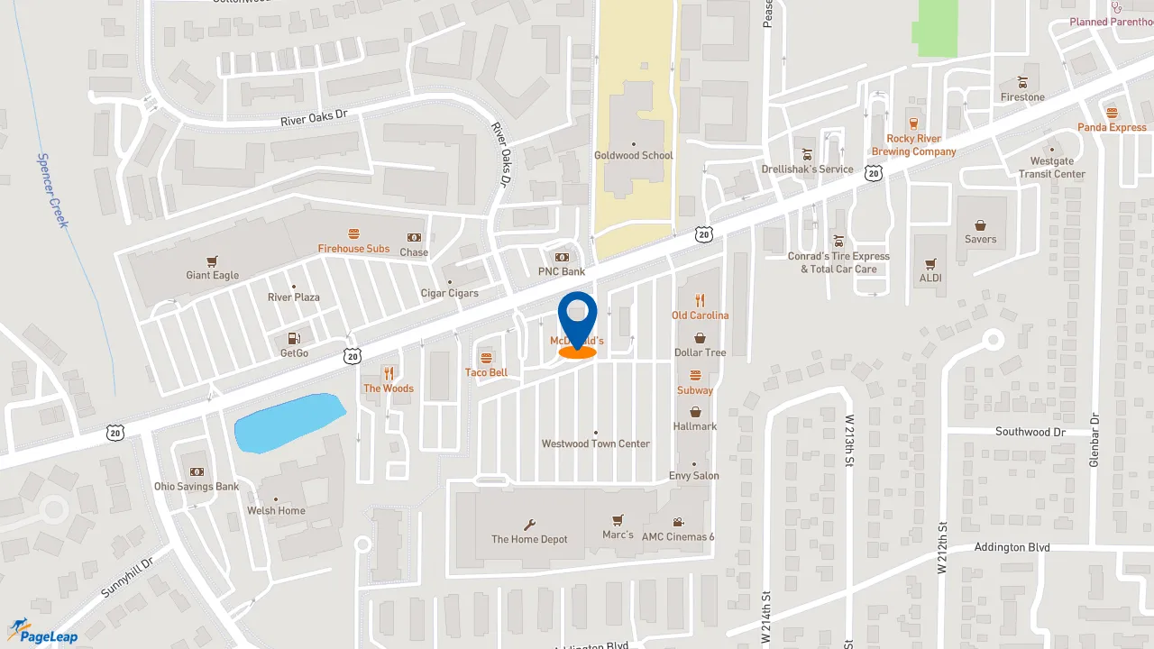 https://pageleap.com map showing location of McDonald&#039;s in Rocky River.