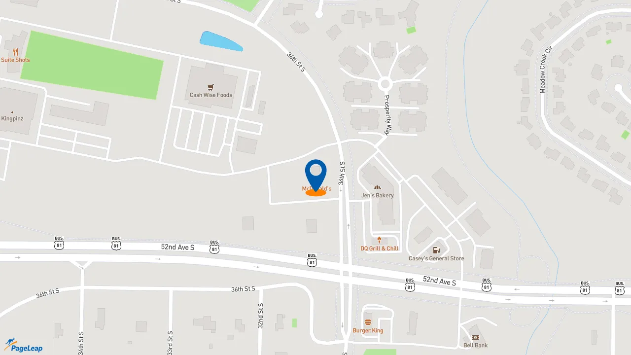 https://pageleap.com map showing location of McDonald&#039;s in Fargo.