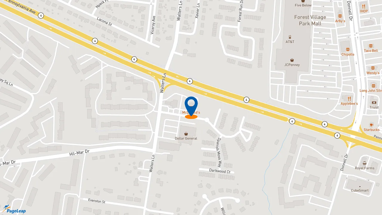 PageLeap.com map showing location of McDonald's in Forestville.