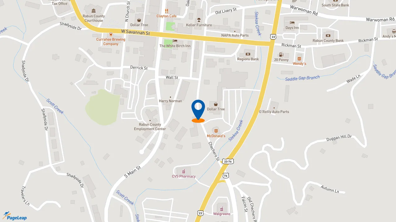 https://pageleap.com map showing location of McDonald&#039;s in Clayton.