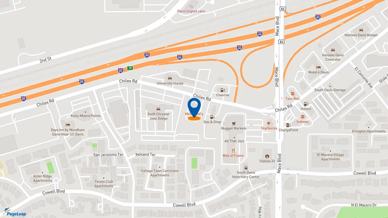 https://pageleap.com map showing location of McDonald&#039;s in Davis.