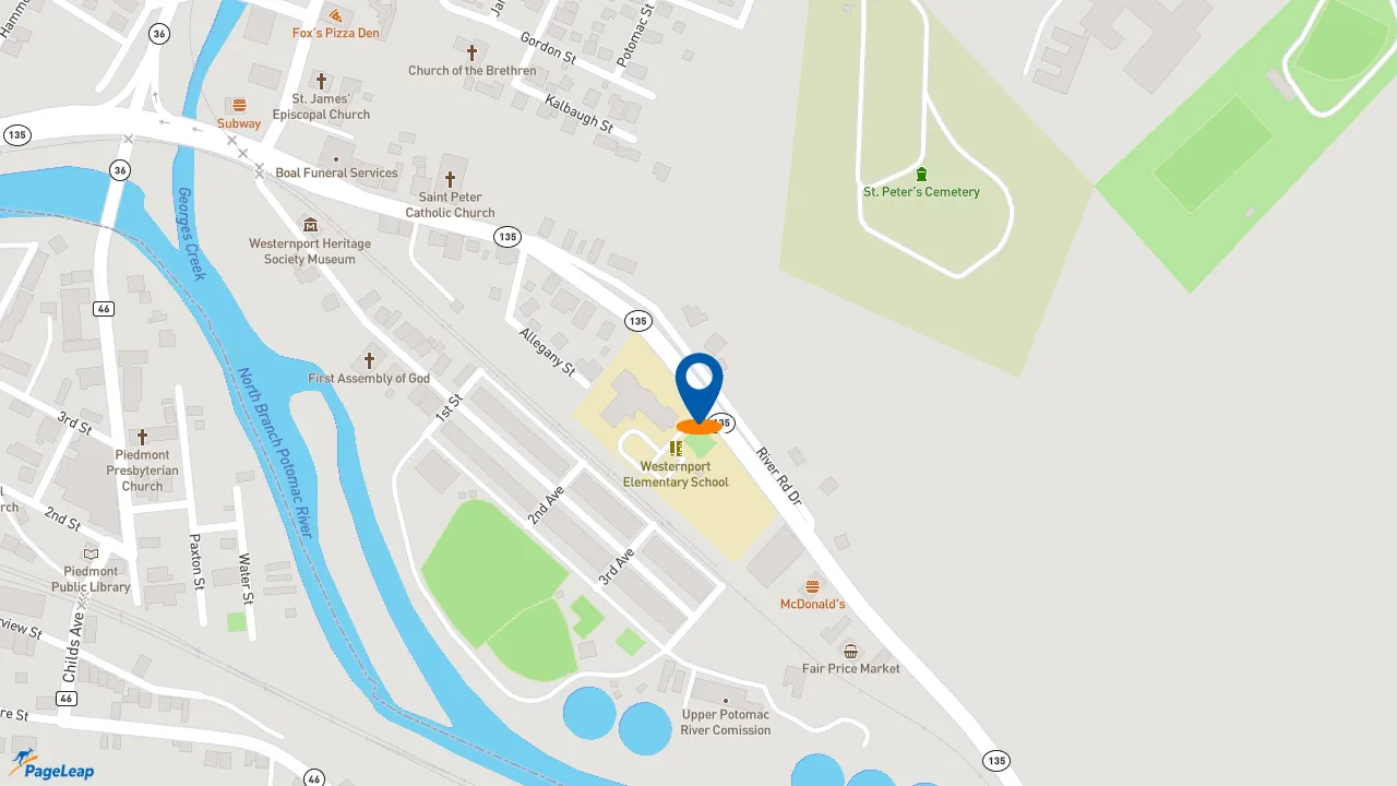 https://pageleap.com map showing location of McDonald&#039;s in Westernport.