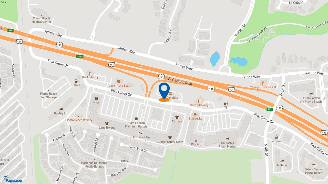 https://pageleap.com map showing location of McDonald&#039;s in Pismo Beach.