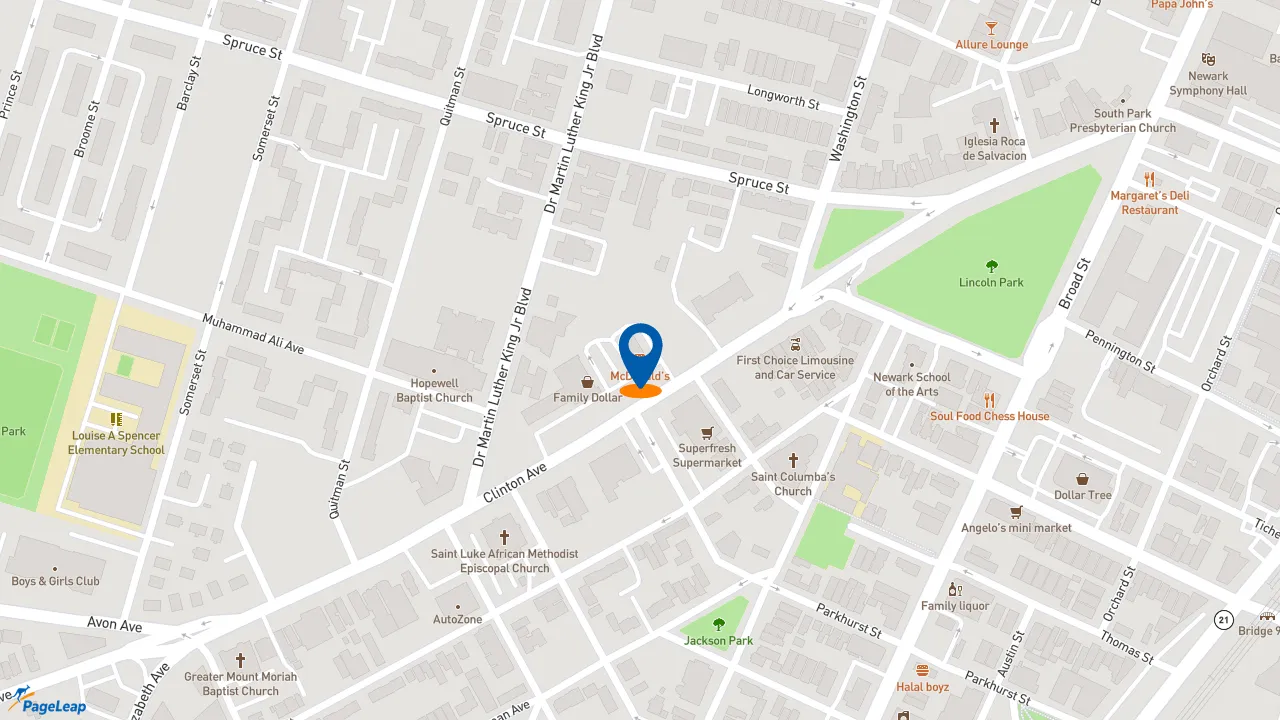 https://pageleap.com map showing location of McDonald&#039;s in Newark.