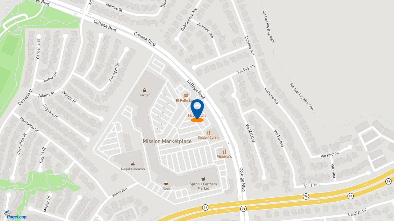 https://pageleap.com map showing location of McDonald&#039;s in Oceanside.