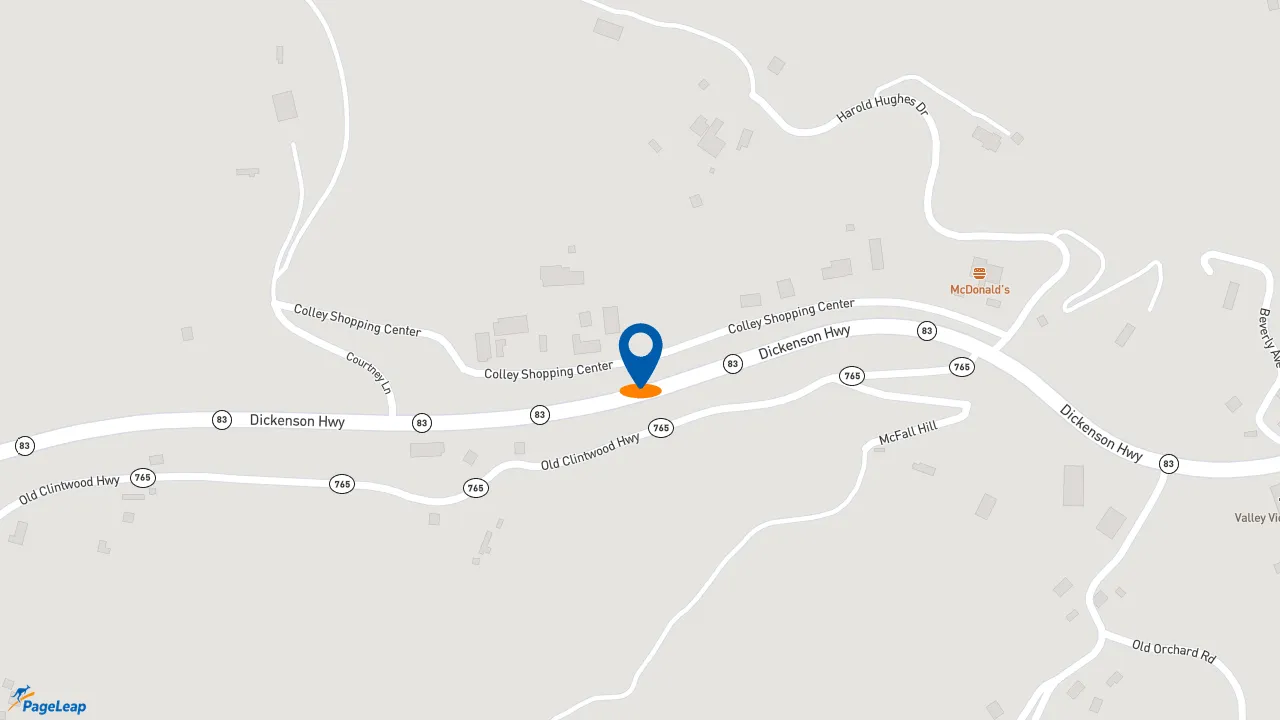 https://pageleap.com map showing location of McDonald&#039;s in Clintwood.
