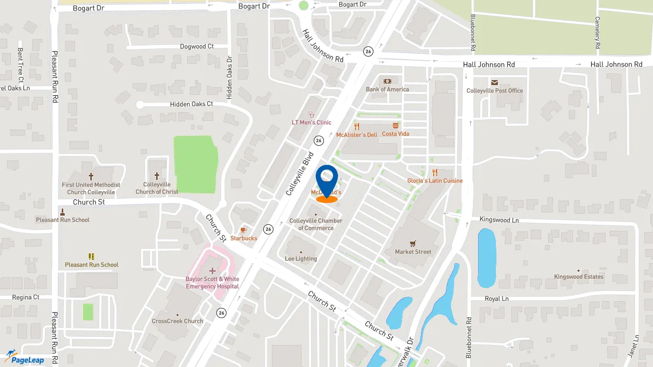 https://pageleap.com map showing location of McDonald&#039;s in Colleyville.