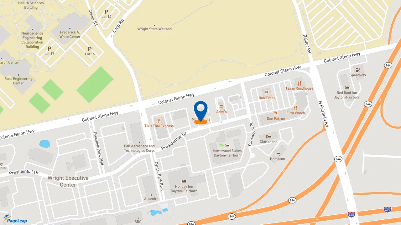 https://pageleap.com map showing location of McDonald&#039;s in Fairborn.