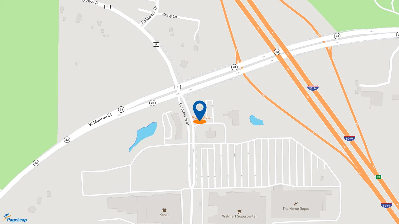 https://pageleap.com map showing location of McDonald&#039;s in Wisconsin Dells.