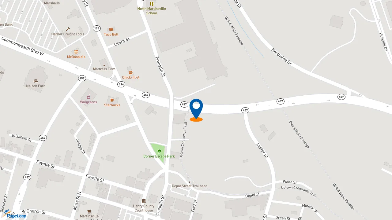 https://pageleap.com map showing location of McDonald&#039;s in Martinsville.