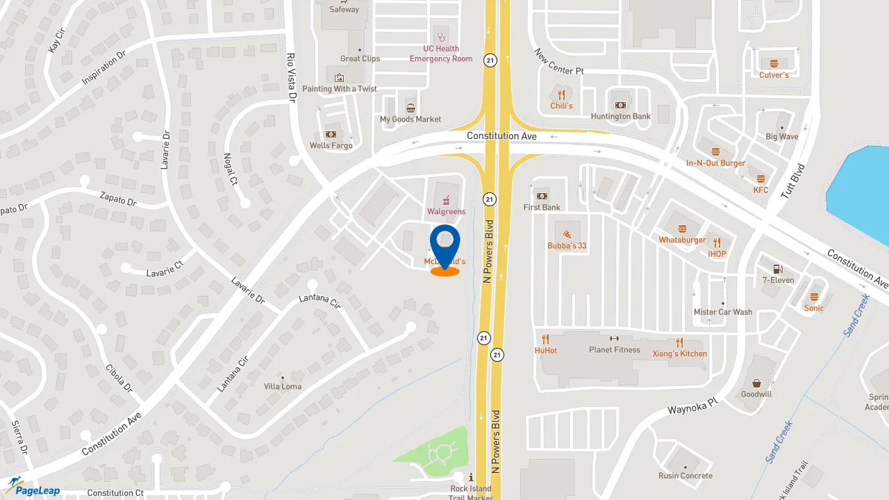 https://pageleap.com map showing location of McDonald&#039;s in Colorado Springs.