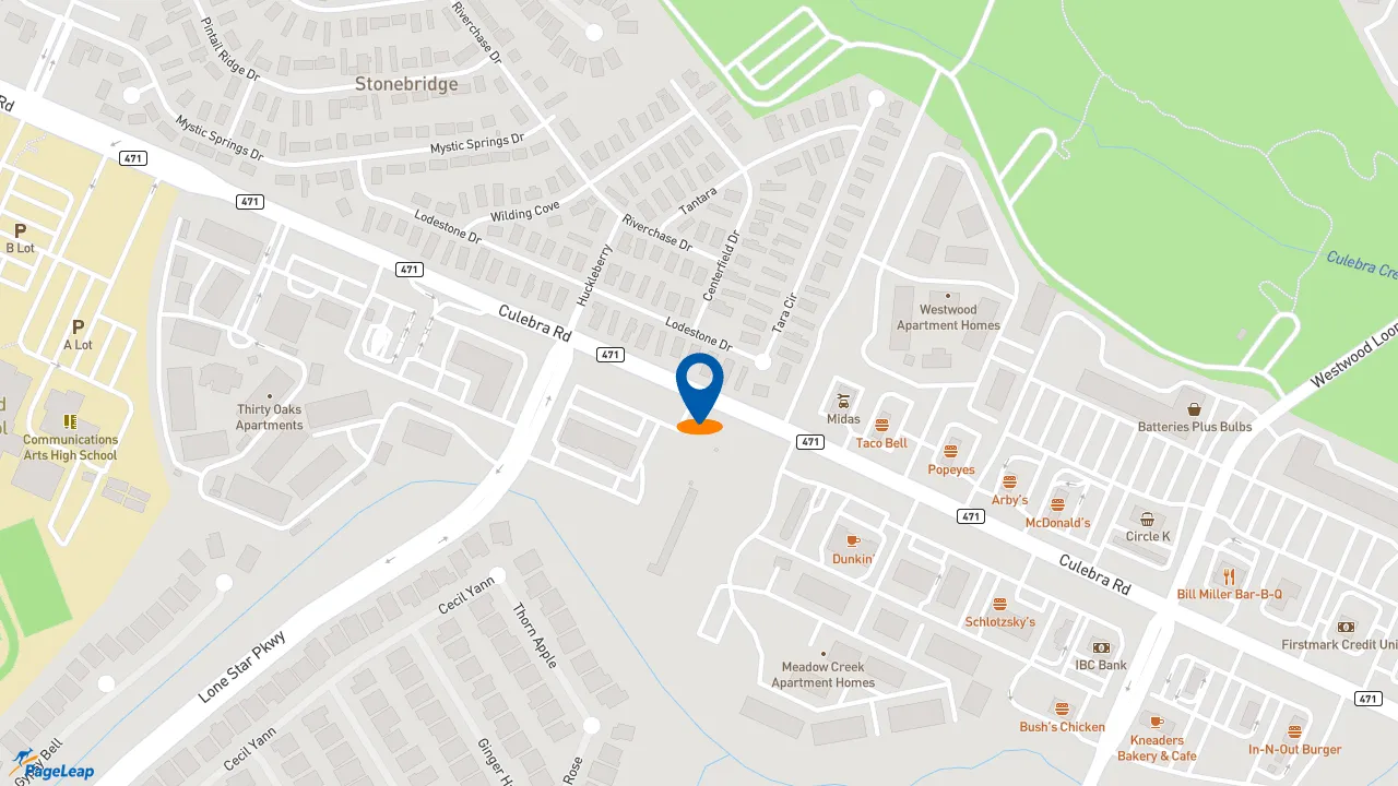 https://pageleap.com map showing location of McDonald&#039;s in San Antonio.