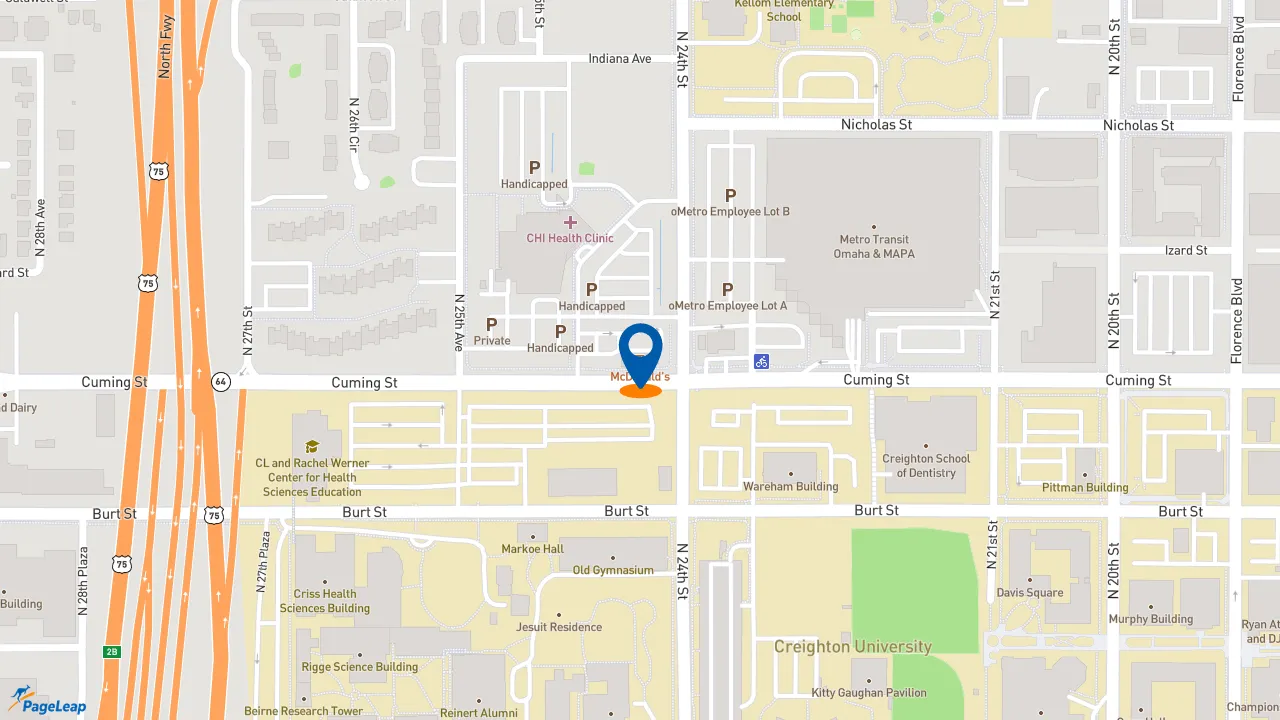 https://pageleap.com map showing location of McDonald&#039;s in Omaha.